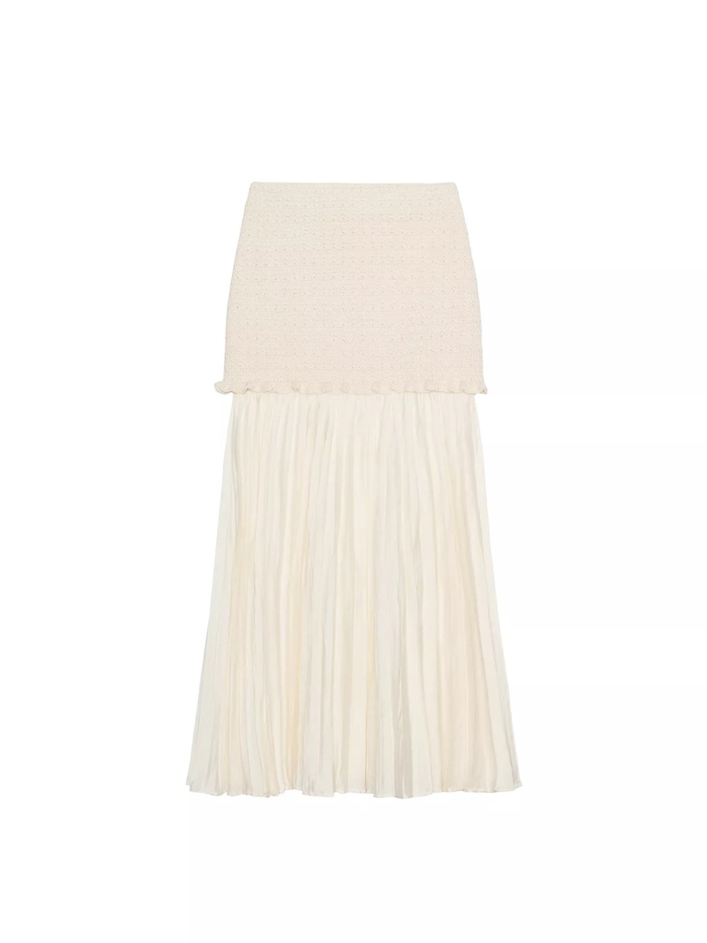 Zara Knit Ruffle Contrast Pleated Maxi Skirt - Picture 2 of 12
